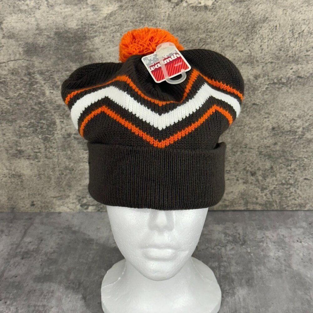 NEW Old Navy Beanie OS Brown Orange Knit Y2K Pom‎ Pom Winter Hat